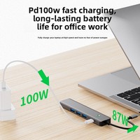 Pabrik USB C Hub 3 * USB 3.0 port Multiport adaptor 4K/30Hz HDTV 100W PD USB C Dock Smart pembaca kartu telepon Laptop PC perhiasan