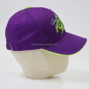 Gorra de Béisbol Morada Personalizada con Bordado de Calavera, Borde Verde Fluorescente, Hebilla Metálica Ajustable para Uso Casual y Urbano - Product Image 3