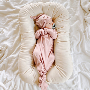 Hongbo Designer Knit Baby Gown Night Wholesale Private Label Baby <strong>Sleepsuit</strong> Bamboo Fiber Solid Colors Luxury Baby Gown - Product Image 3