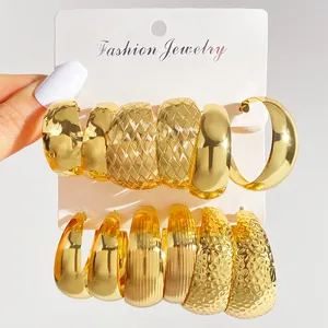 VKME Retro Gold Silver Color Hoop Earrings Set For Women Jewelry