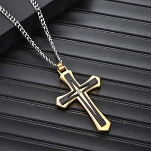 Factory Wholesale 316 Stainless Steel Two-tone Cross Necklace New Trendy <b>Titanium</b> Steel Men's Pendant Necklace - Product Image 3