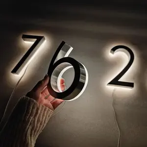 Backlit Stainless Steel Luminous House Numbers Modern LED House Numbers