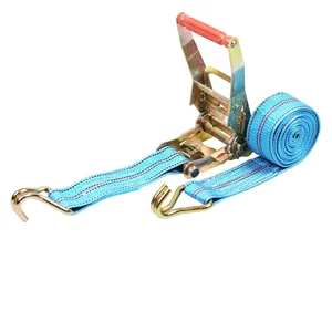 Sangle d'arrimage à cliquet en alliage de zinc robuste avec poignée en aluminium, ceinture de cargaison large et crochets en J, résistance à la rupture de 250 kg - Product Image 1
