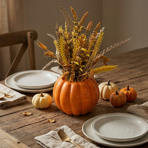 Bouquet rustique artificiel couleur crème prairie, vase citrouille, arrangement de fleurs séchées d'automne, décoration d'intérieur, centre de table, idée cadeau - Product Image 2