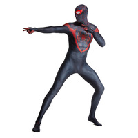 Costume Spider-Man Miles inspiré du jeu PS5 pour adulte, combinaison noire et rouge avec masque à lentille rigide, impression numérique 3D, tenue de cosplay pour Halloween