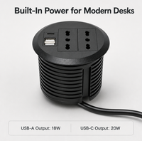 Prise de courant de bureau standard chilienne à encastrer, 80 mm de diamètre, 2 prises CA avec USB-A 18W et USB-C 20W pour bureau