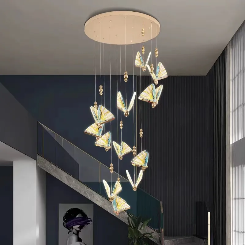 Vestíbulo del hotel Proyecto personalizable Diseño moderno mariposa acrílica DIY candelabros colgantes y luces colgantes