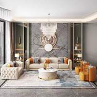 Ensemble de canapés en cuir véritable de luxe postmoderne américain avec boucle italienne pour salon, salle de sport et mobilier de villa