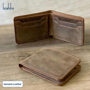 Cartera de Hombre de Cuero Genuino <span class=keywords><strong>Crazy</strong></span> <span class=keywords><strong>Horse</strong></span>, Diseño Retro de Lujo con Logotipo Personalizado, RFID, Corta y Abierta, Más Vendida - Product Image 1