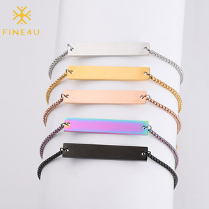 Adjustable <strong>Name</strong> <strong>Bracelet</strong> <strong>Personalised</strong> Custom Stainless Steel Sublimation Engraved Blank Bar <strong>Bracelet</strong> - Product Image 1