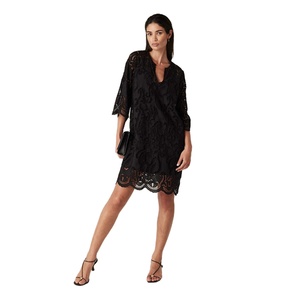 Robe en dentelle noire unie vintage bohème chic pour femmes, été, naturelle, ODM, respirante, élégante, manches 3/4, brodée - Product Image 1