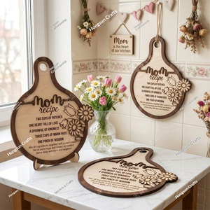 Ornements de cuisine créatifs en bois à suspendre, thème 'Recette de maman', pour la fête des Mères, artisanat transfrontalier, vente en gros - Product Image 1