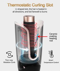 Varita rizadora portátil Pro, rizador de pelo giratorio, rizador de pelo inalámbrico automático giratorio 360, rizador de pelo automático - Product Image 4