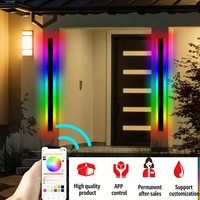 Applique murale linéaire moderne pour jardin extérieur, étanche IP65, LED 9W RGBW, corps en acier inoxydable, bande longue avec contrôle via application Tuya
