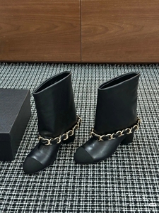 Luxury Women's Mid-Calf High Heel Booties Solid Classic Leather Chain Ankle <b>Boots</b> Gold Summer Autumn Fashion Thermal Breathable - Product Image 2