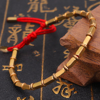 Gelang Tali Merah Kepang Buatan Tangan dengan Manik-Manik Tembaga Murni Tibet, Tali Hitam Merah Kepang Pembawa Keberuntungan