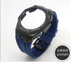 Super Offre : Kit de Modification <span class=keywords><strong>GM</strong></span> <span class=keywords><strong>2100</strong></span> pour Montre GA2100 – Bracelet en Caoutchouc Fluororubber Bleu et Boîtier en Acier Inoxydable Noir - Product Image 3