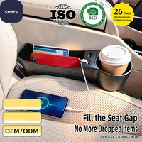 Boîte de rangement pour l'espace entre les sièges de voiture CarFu AC-2294, en fibre de carbone ABS, avec porte-gobelet, chargeur USB, organisateur intérieur, fabrication directe OEM