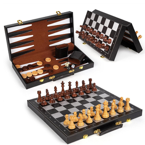 Cờ vua cờ vua backgammon thiết lập 3-in-1 trò chơi hội đồng quản trị Bộ Du Lịch 15 "gấp từ cờ vua đặt da bàn Cờ Chiến Lược trò chơi - Product Image 1