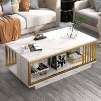 Modernes Minimalistisches Couchtisch-Set für Kleine Wohnungen mit Stauraum, Holzplatte und Metallrahmen, Luxuriöse Wohnzimmermöbel