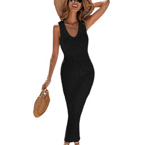 Robe longue maxi décontractée en crochet sans manches pour femme, couleur unie, col en V, ample, pour les vacances d'été à la plage - Product Image 5