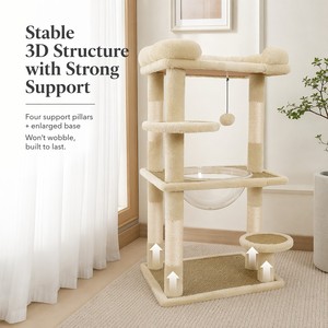 Árbol rascador multinivel duradero y seguro para gatos con cápsula espacial transparente, postes rascadores de sisal natural y plataforma superior de felpa. - Product Image 5
