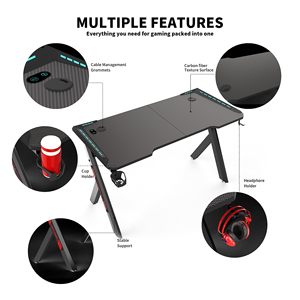 Bureau de jeu, bureau d'ordinateur, table de course, bureau RGB LED en fibre de carbone - Product Image 6