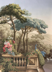 Papier peint paysage occidental peint à la main avec des arbres, peinture à l'huile vintage, paysage forestier, murale sans couture pour la décoration de la maison - Product Image 3
