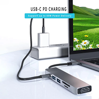 Adaptateur Hub USB 3.0 Type-C 6-en-1 avec Interface Carte SD/TF et Sortie HDTV 4K - Portable