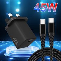 Chargeur mural 45W GaN PD à port unique Type C, prise UK, service tout-en-un, OEM ODM, logo personnalisé