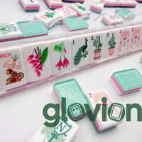 Lucky Bam Patterns Flowers cabana lounge Vert & Rose Acrylique Luxe 160 Tuiles de Mahjong Ensemble Américain avec tapis de cabana longue