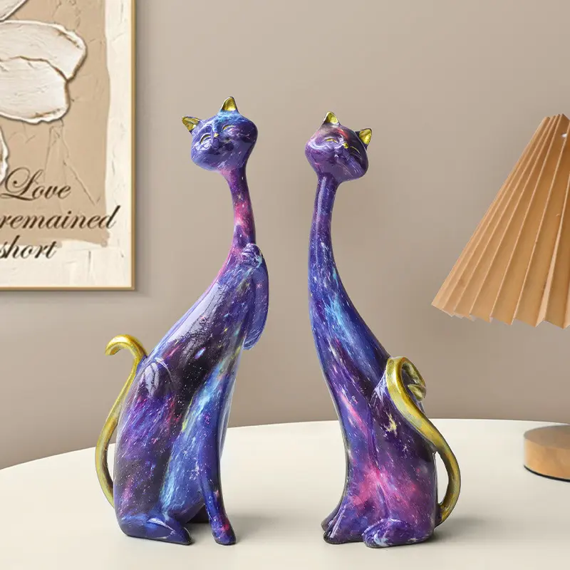 Peinture à l'huile de style abstrait européen décoration de chat cadeaux de vacances artefact en résine ornements de bureau de chambre à coucher