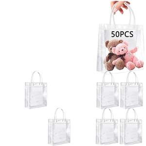 Transparent <b>Plastic</b> Gift Carrier Bags | Clear Vinyl Retail Shopping <b>Tote</b> Bag with Soft Handles | Bulk Reusable Packaging - Product Image 1