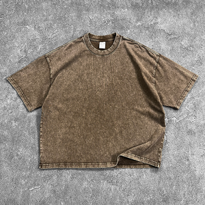 Camiseta Corta con Estampado Personalizado y Lavado Ácido, Estilo Vintage Hip Hop para Hombre, Corte Cuadrado 2026 - Product Image 5