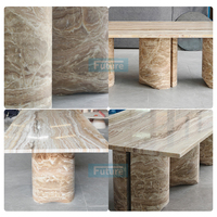 Table à manger rectangulaire longue de luxe en onyx brun pour 8 personnes, meubles pour villa, appartement, hôtel, salle à manger