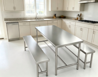 Ensemble de table à manger en acier inoxydable avec 2 bancs, meubles de salle à manger résistants à la rouille pour la maison, la cafétéria et le bureau