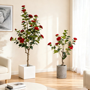 Arbre artificiel de camélia Dream Castle, plante en pot en soie, décoration de sol pour salon, personnalisable - Product Image 2