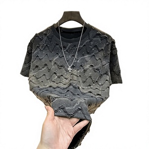 เสื้อยืดสตรีทแวร์ผู้ชายทรงหลวม ลายกราฟิกจุดกลิตเตอร์ประดับเพชร แขนสั้น คอกลม  สั่งซื้อขั้นต่ำน้อย - Product Image 1