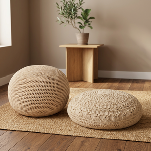 new style Handmade Knitted <b>Pouffe</b> Ottomans Natural Cotton Comfort & Decor Entry & Bedroom Use for Sitting or Footrest - Product Image 2
