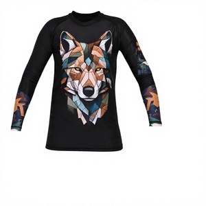 Chemise de protection anti-UV à manches longues avec imprimé loup géométrique, unisexe, adulte, séchage rapide, en polyester, pour les sports nautiques, BJJ - Product Image 1