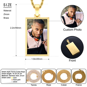 Hochwertiger Gold Silber Rose vergoldete Messing Erinnerungsschmuck 25mm individueller Fotoanhänger DIY Herren Rechteckige Bildkette - Product Image 6