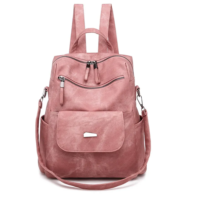 PINK Girl Backpack Purse for Women Fashion Leather Designer Travel Large Ladies Shoulder Bags