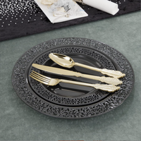 Vaisselle ronde noire moderne en vrac bon marché Ensemble d'assiettes en plastique Assiettes pour fête de mariage