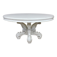 Ensemble de salle à manger de luxe en bois sculpté blanc royal européen, table ronde, chaises en cuir, vitrine de luxe