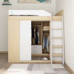 Letto a Soppalco in Legno per Adulti <span class=keywords><strong>con</strong></span> Sistema di Stoccaggio e <span class=keywords><strong>Armadio</strong></span>, Design Salvaspazio per Camere da Letto dei Bambini - Product Image 3