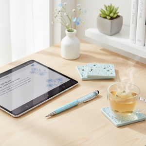 Penna Stilo in Alluminio con Design Floreale Azzurro - Product Image 2