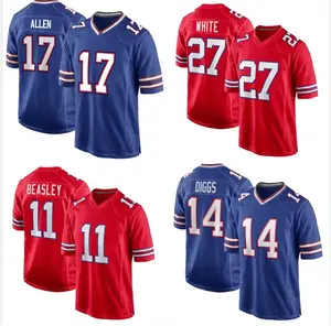 Groothandel Buffelstad Gestikt Amerikaans Voetbalshirt Heren Biljetten-Koninklijk Team Uniform #17 Josh Allen 14 Diggs 27 Wit