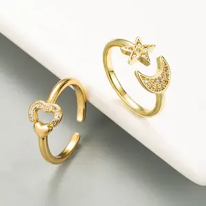 New Design Star And Moon Adjustable Jewelry Gold Plated Ring Jewelry Women