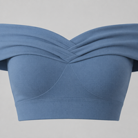 Op maat gemaakte OEM dames off-shoulder Bardot yogaset, opvouwbare sportbeha en high-waist geribbelde leggings, naadloos en zacht als boter.