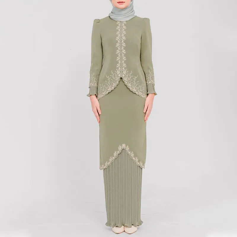 Personalizar 2023 Eid vestido musulmán mujeres Kurung Moden gasa Abaya bordado nuevo diseño Baju Kurung